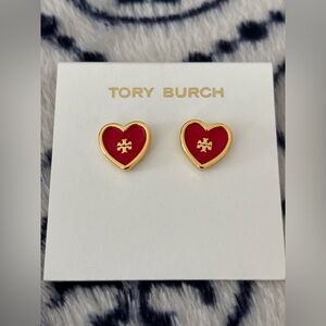 Tory Burch Kira Enamel Heart Stud Earrings & Dust Bag